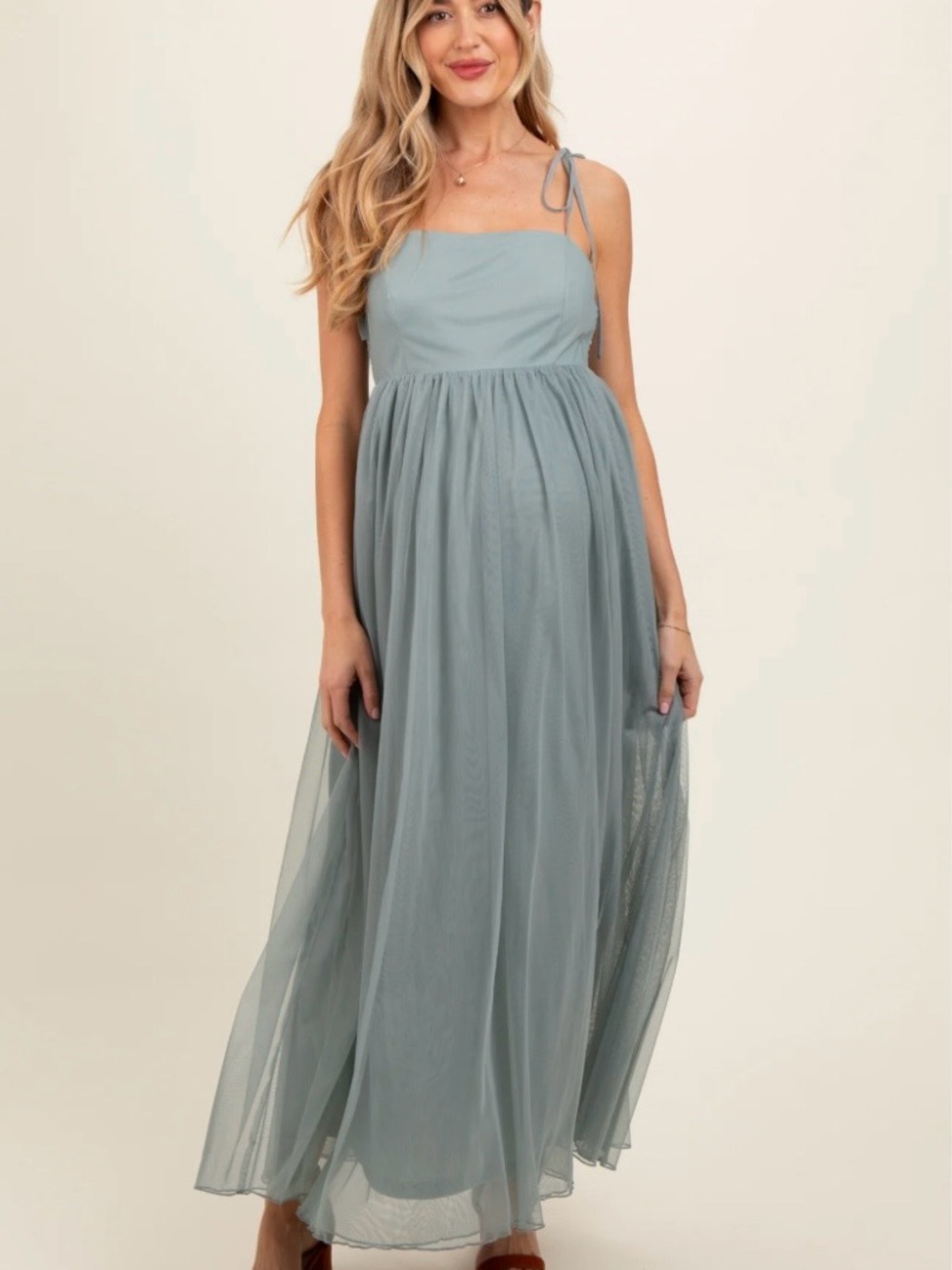 Baltic Born Dusty Blue Tie-Shoulder Maxi Dress
